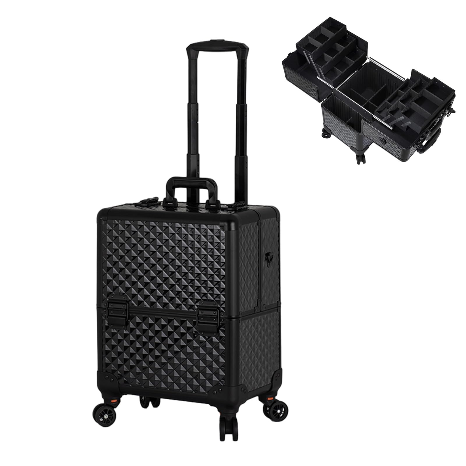 Rolling Makeup Case Beauty Makeup Train Case Travel Trolley Kosmetyczka Organizer na kółkach Pudełko na kosmetyki Profesjonalny kosmetyczka Organizer na pędzle do makijażu Etui na pędzle do makijażu