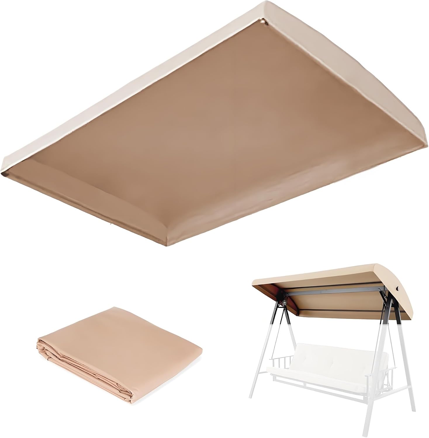 Patio Swing Canopy Replacement, Universal Porch Swing Seat Canopy Cover, 2-3 Seat Shade Awning Cover for Garden Outdoor Patio (192x124cm/75.6x48.8inch)