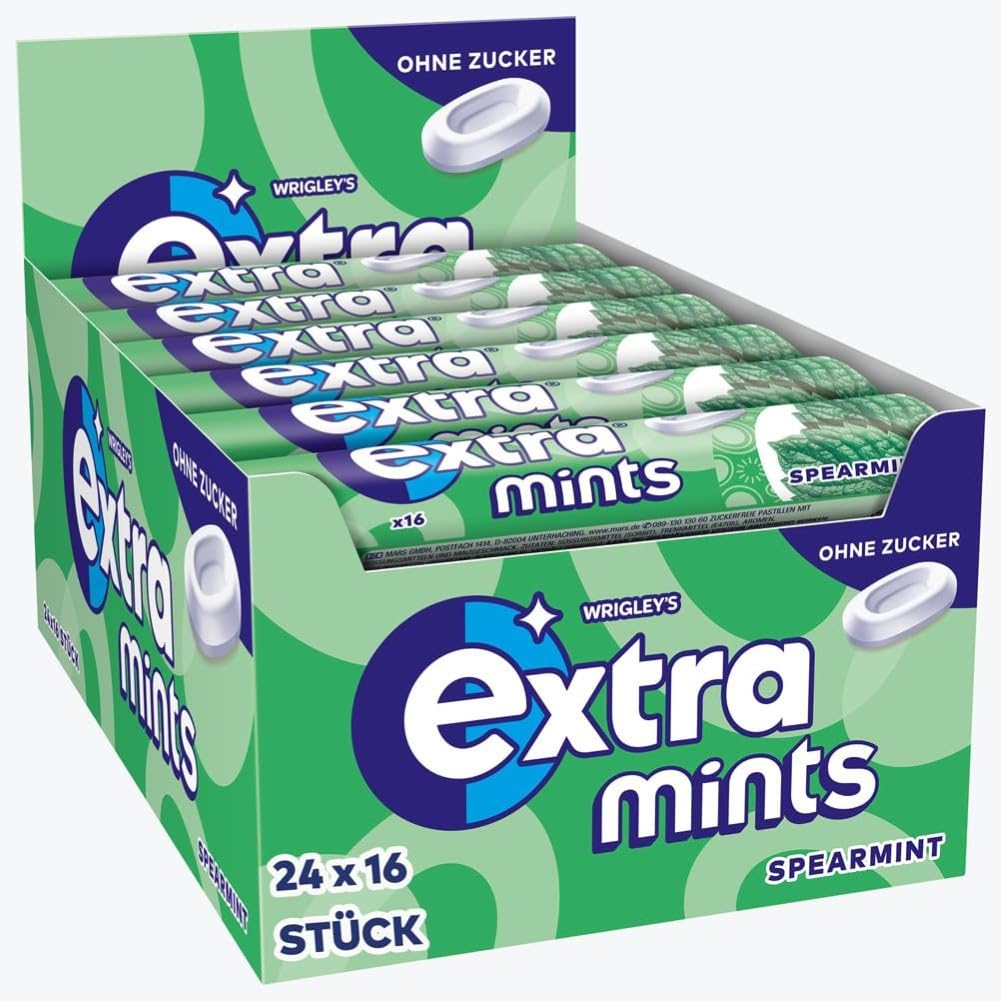 EXTRA® Mints Spearmint, erfrischendes Geschmackserlebnis, 24 x 16 Dragees