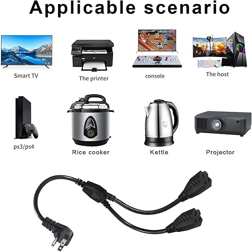 Miniatura 6 de Extensión de cable de alimentación y divisor en Y, adaptador de salida de 1 a 2 vías, NEMA 5-15P, enchufe plano de 90 grados a 2 NEMA 5-15R con SJT