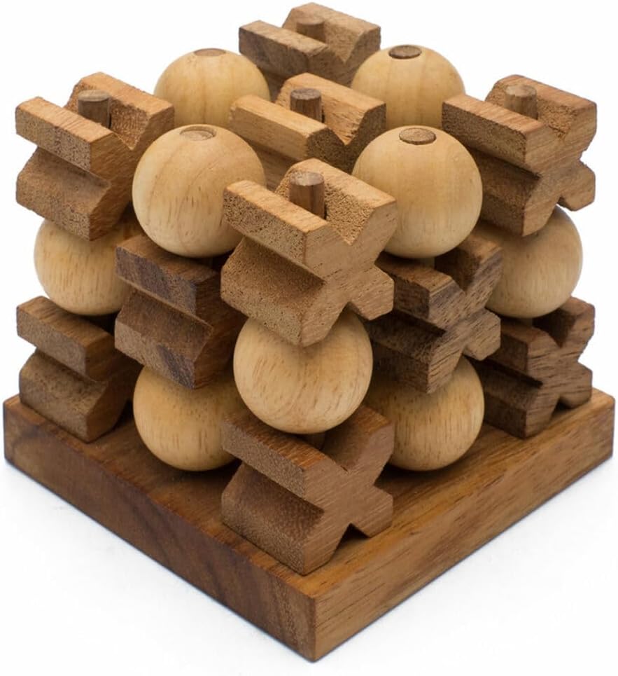 Wooden Tic Tac Toe (XOXO) Game – Handmade 2-Player Strategy Board Game – Travel Size, Rustic Tabletop Decor – Sustainable Wood Gift for Adults, Couples and Professionals (Mini 3D Tic Tac Toe)