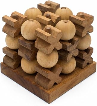 Wooden Tic Tac Toe XOXO Game Handmade 2-Player Strategy Board Game Travel Size, Rustic Tabletop Decor Sustainable Wood Gift for Adults, Couples and Professionals Mini 3D Tic Tac Toe
