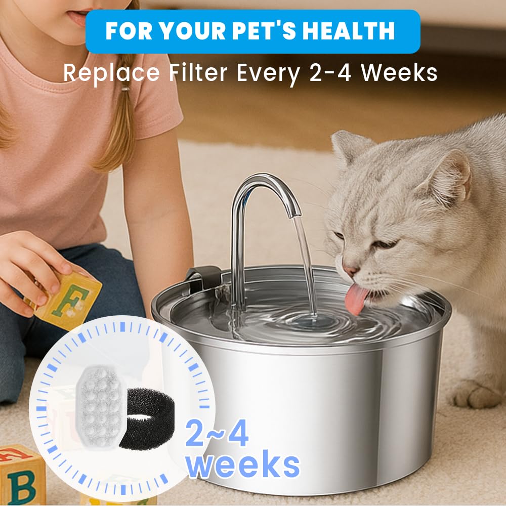 24 PCS Cat Water Fountain Filter for 108oz/3.2L Stainless Steel Dispensers – 12 Pack Replacement Filters for Pet Fountains – 12 Carbon + 12 Sponge – Improves Water Quality & Reduces Odors - image 7