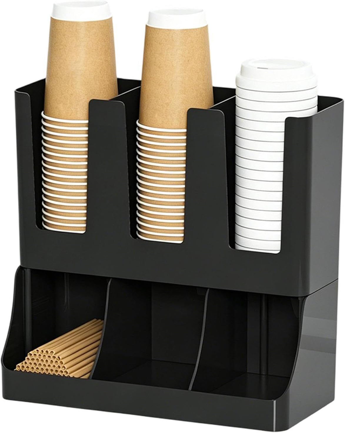 Multi Slot Coffee Station - 6-Compartment Countertop Holder, Space Saving Coffee Set Up Station Cup Organizer, Tiered Storage Caddy for Pods Tea Packets Condiment Syrup Home Kitchen Cabinet
