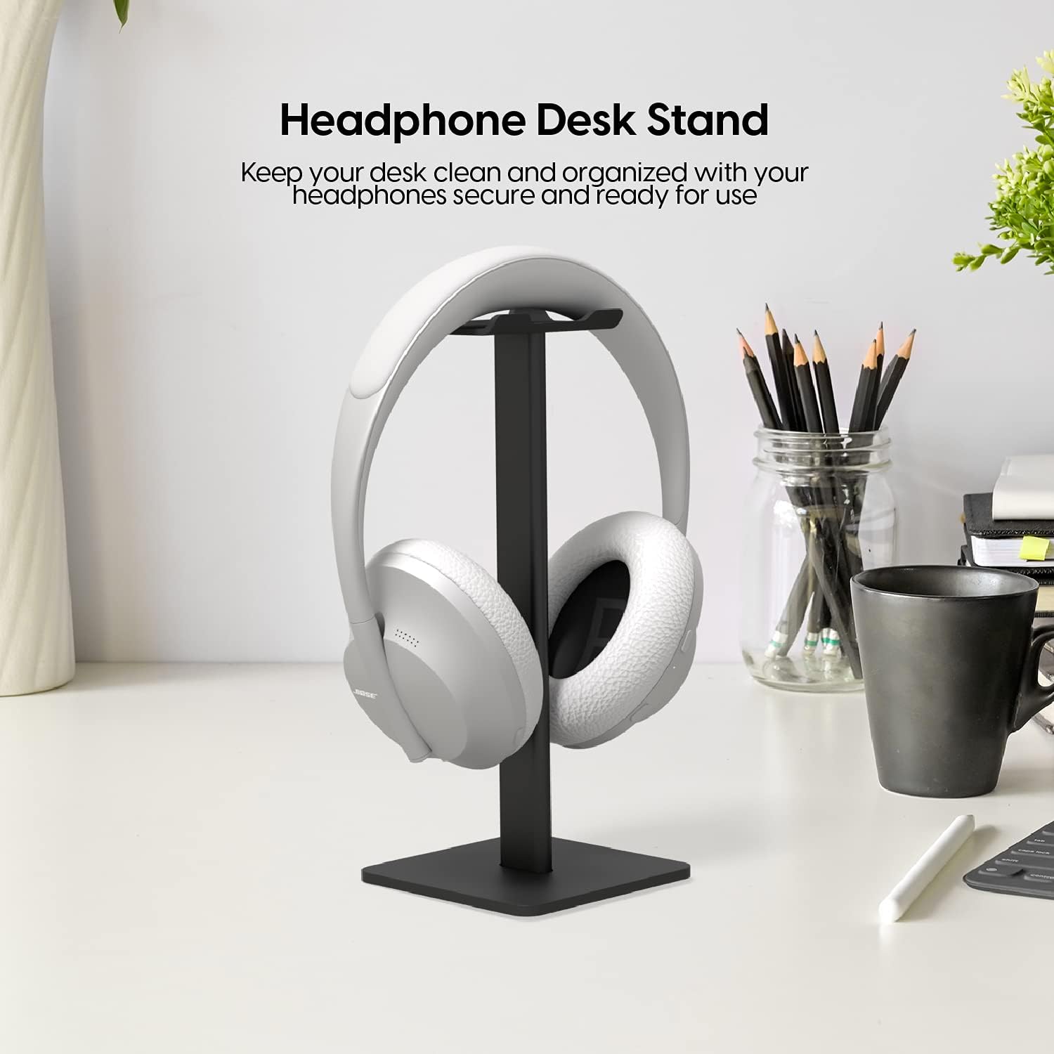 TALK WORKS Headphone Stand Holder - Desktop Headset Stand Organizer and Tabletop Space Saver for Home, Office, and Gaming Room - Sleek Design, Easy Assembly, and Durable Non-Slip Base