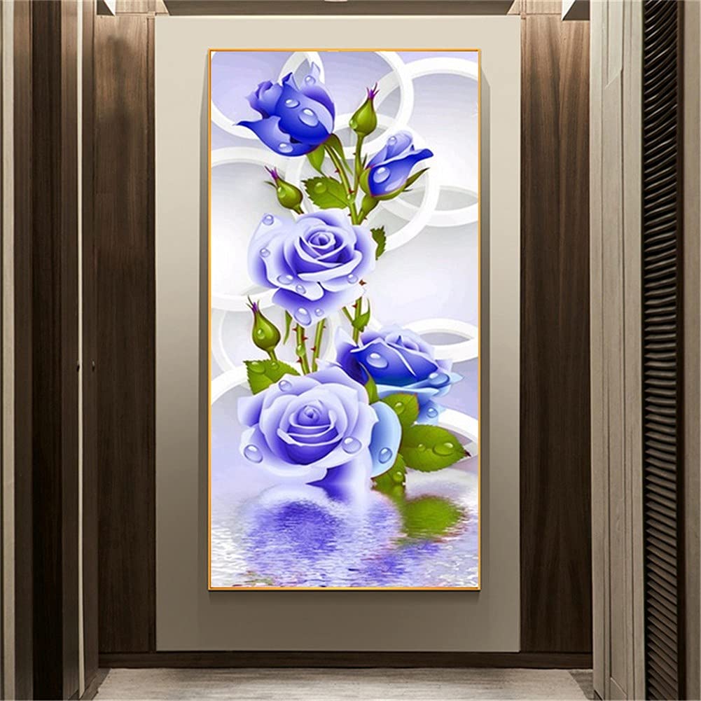 Peinture Diamant Rose Bleue Full Drill pour une Décoration Murale Chic