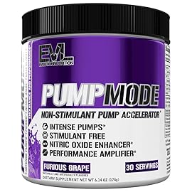 EVL PumpMode Nitric Oxide Supplement - Nitric Oxide Booster Pump Pre Workout Powder with Glycerol and Betaine for Muscle Recovery Growth and Endurance - Stim Free Pre Workout Drink (Furious Grape)
