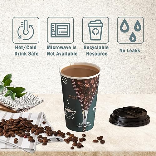 image for Lamosi 16 oz Coffee Cups with Lids,Sleeves -100 Pack Disposable Coffee