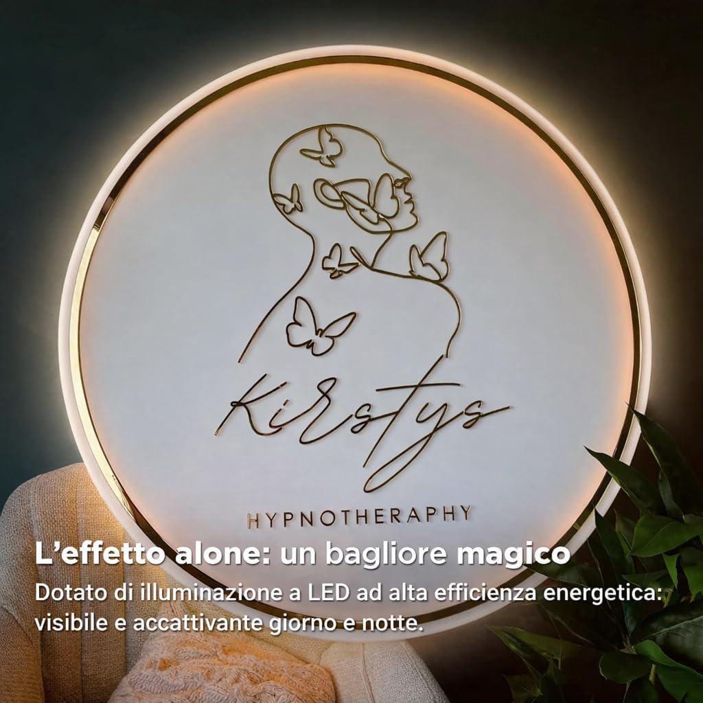 Neonapm Insegna Acrilica Retroilluminata Personalizzata, Segno Luminoso per Logo Aziendale, Vetrina di Ristorante, Negozio, Decorazione di Ufficio, Studio di Bellezza, Forma Rotonda (35-120cm)