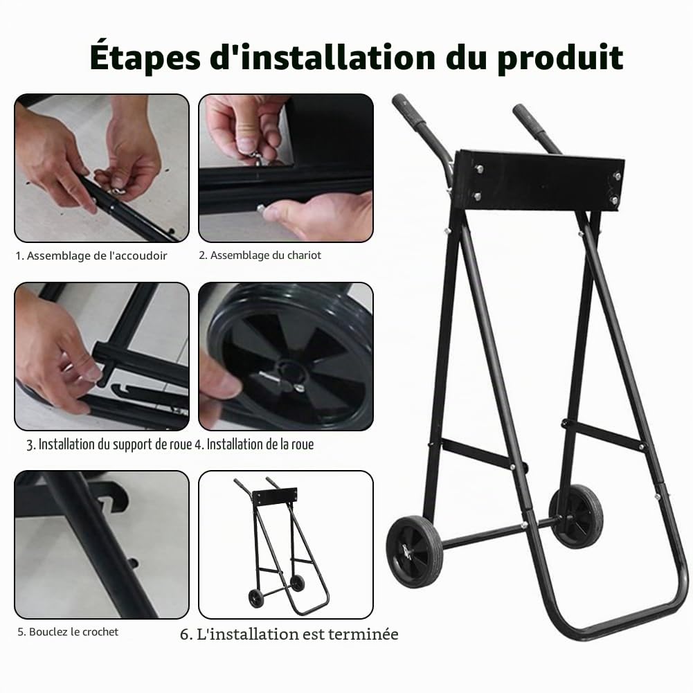 Chariot à moteur hors-bord, capacité de 85 kg, support pliable pour moteurs hors-bord, roue de transport de 99 cm de hauteur, support de moteur de bateau pour réparation, entretien