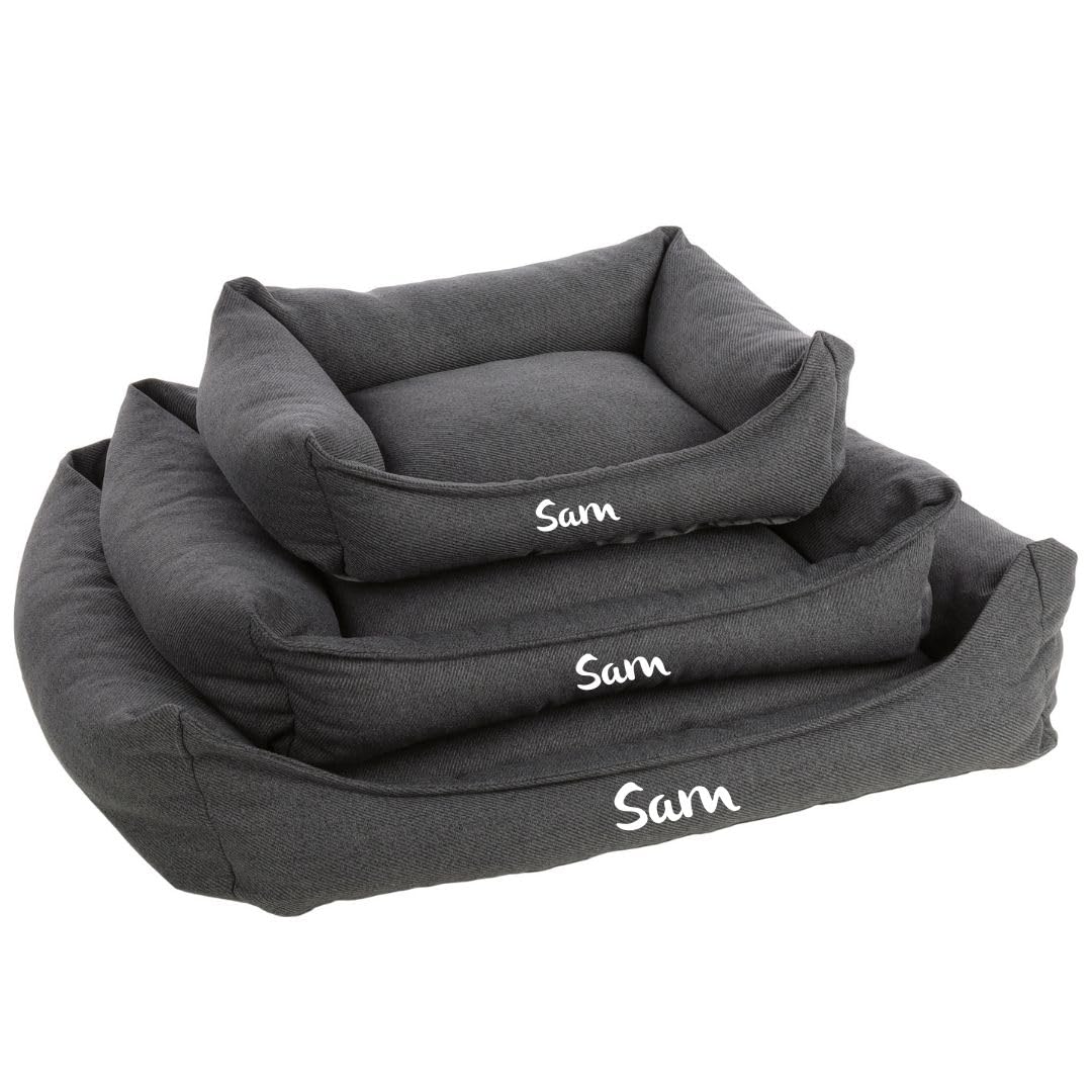 Personalizable Cama para Perros Baldar L Gris Oscuro – Espuma viscoelástica & Funda Lavable – Base Antideslizante – para Perros Grandes – Personalizada con Nombre – Petslino