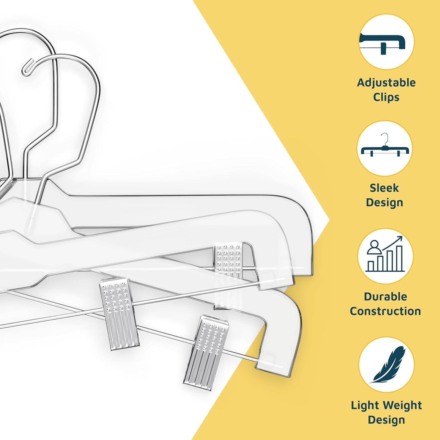 Lifemaster Clear Plastic Hangers - 30 Pieces 14 Inches Anti-Slip Space-Saving, Closet Organization Solution - Pants, Trousers, Skirts, Jeans Hangers with 360° Swivel Hook and Adjustable Clips - Clear