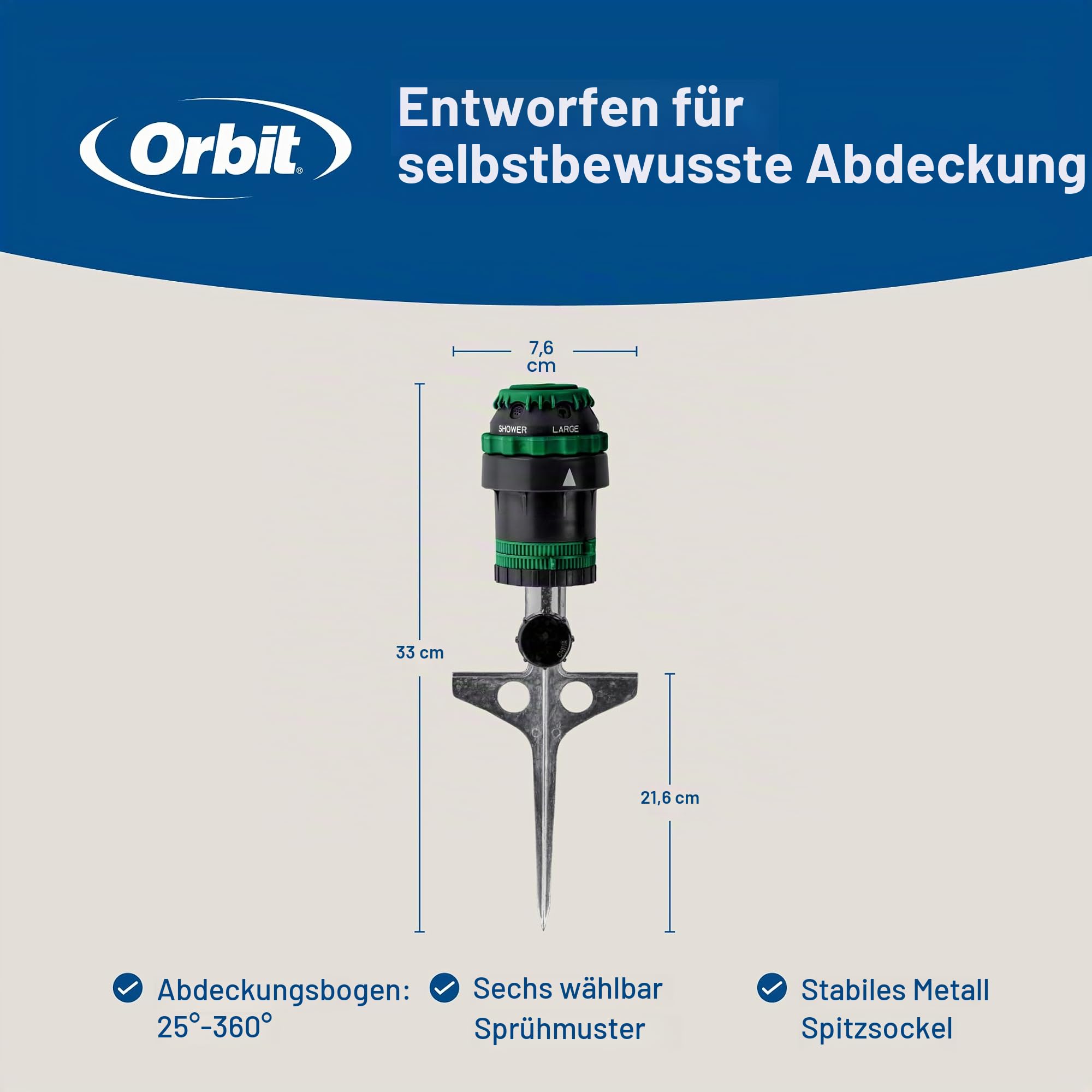 Orbit 58573N H2O-6 Getriebe-Sprinkler, Spike B 58573, grün