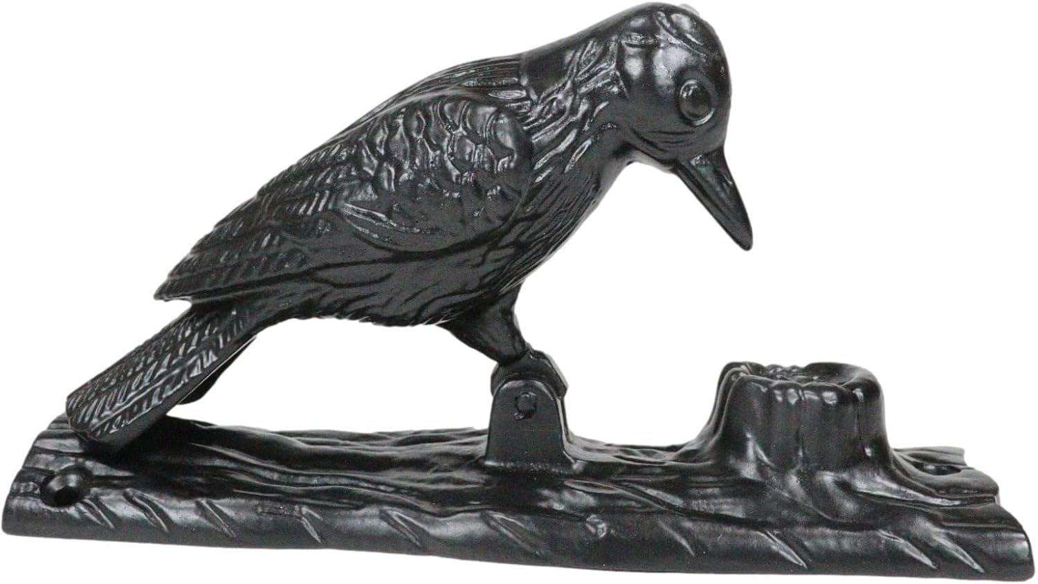 Ebros Gift Black Powder Coated Cast Iron Rustic Country Woodpecker Bird On Tree Trunk Door Knocker Sculpture with Built in Striking Plate Birds Home Decorative Garden Barn Cabin Cottage Accent