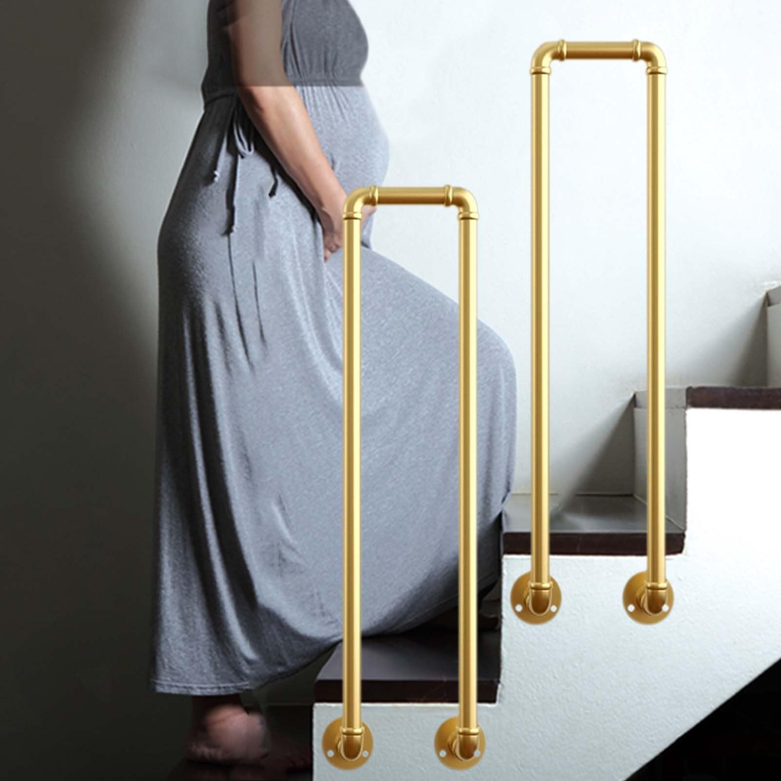 Rampe d'escalier extérieure et intérieure en métal doré pour sécuriser le porche de maison