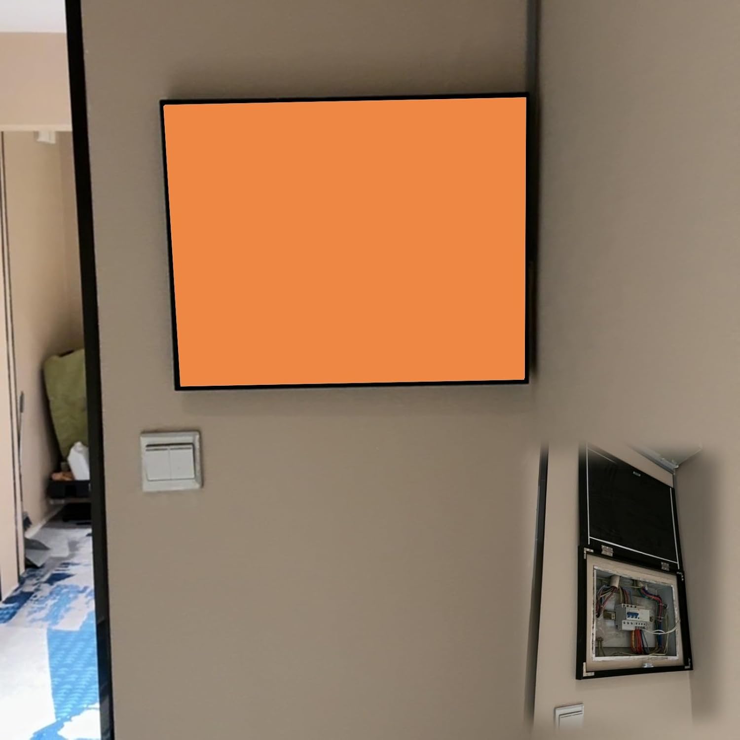 Orange Fuse Box Cover Cabinet - Solid-Colored Electrical Breaker Panel Art, Circuit Breaker Panel Protective Lid, Indoor Hide Electrical Panel (50cm x 40cm)