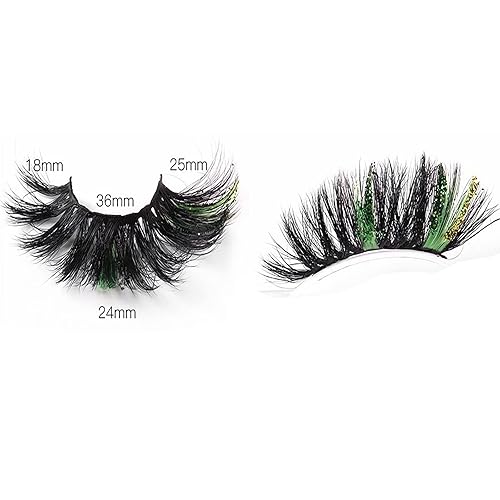 Miniatura 2 de VNHTT - Pestañas con purpurina de 0.98 pulgadas, pestañas 3D esponjosas de visón con color, pestañas de colores, pestañas postizas gruesas