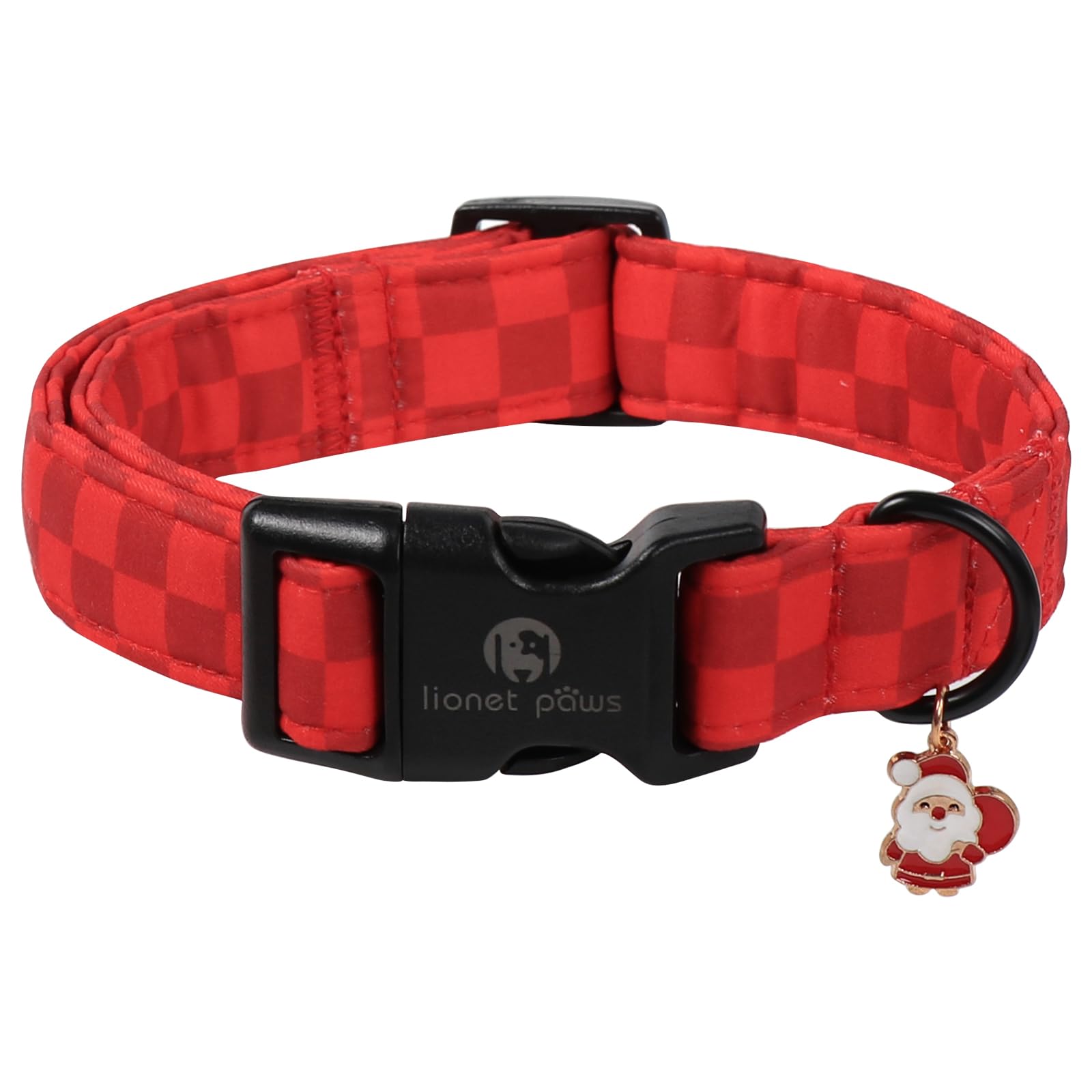 Lionet Paws Christmas Dog Collar- Red Plaid Winter Dog Collars with Plastic Buckle and Santa Claus Pendant,Light Christmas Day Dogs Collar for Medium Large Dogs — image 1
