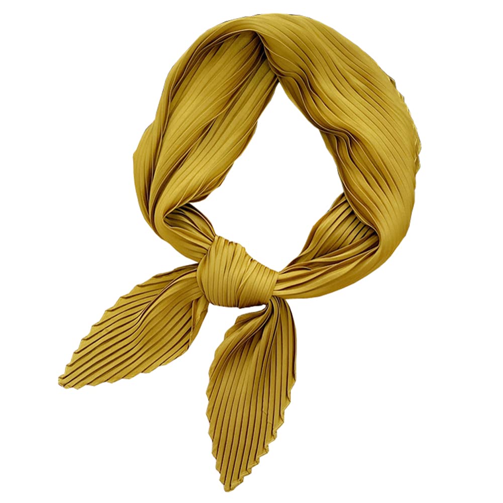 PengFaXin Women Silk Like Solid Square Scarf Satin Neckerchief Pleated Headscarf (#08 Yellow)