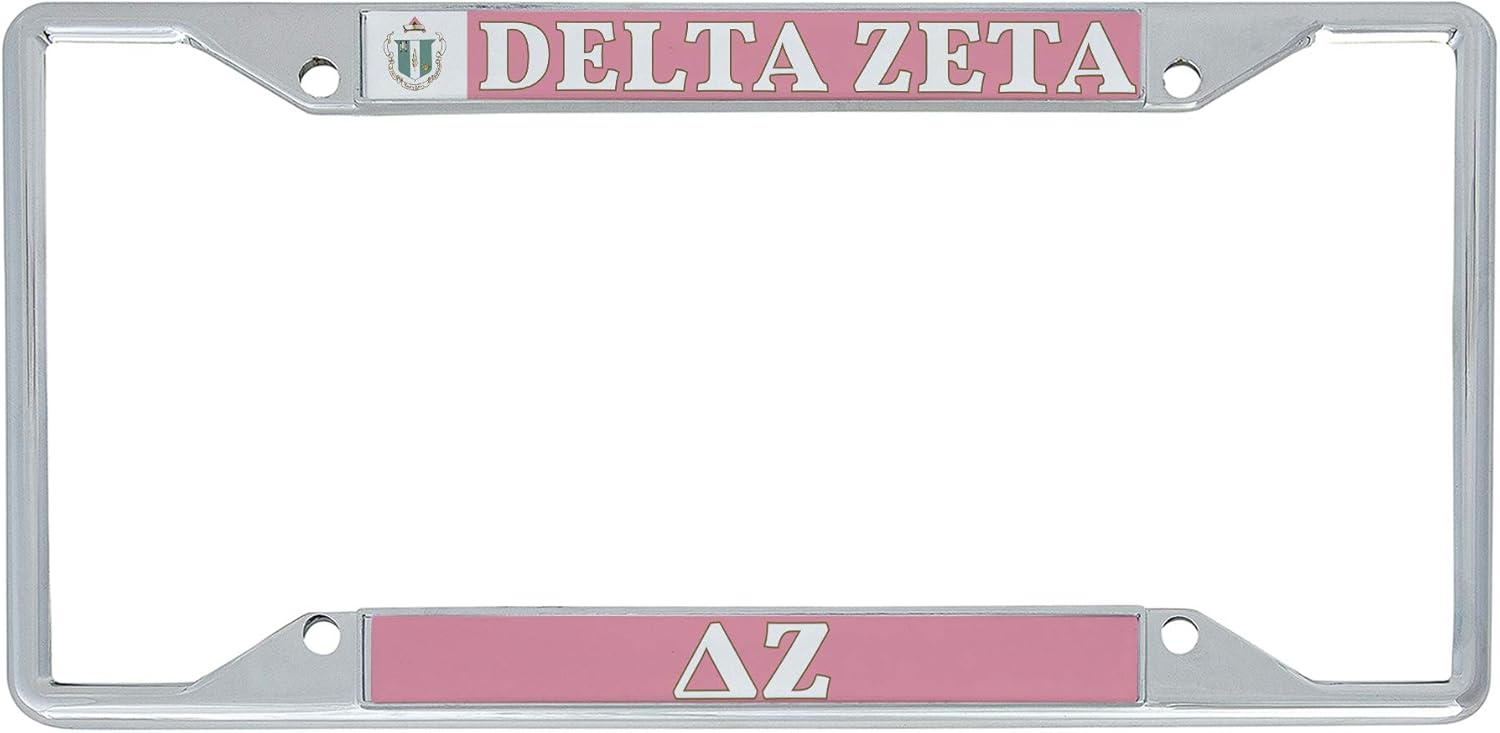 Desert Cactus Delta Zeta Car Accessories DeeZee DZ Sorority Metal License Plate Frame and Tag Holder for Front or Rear of Car (Crest LP Frame)
