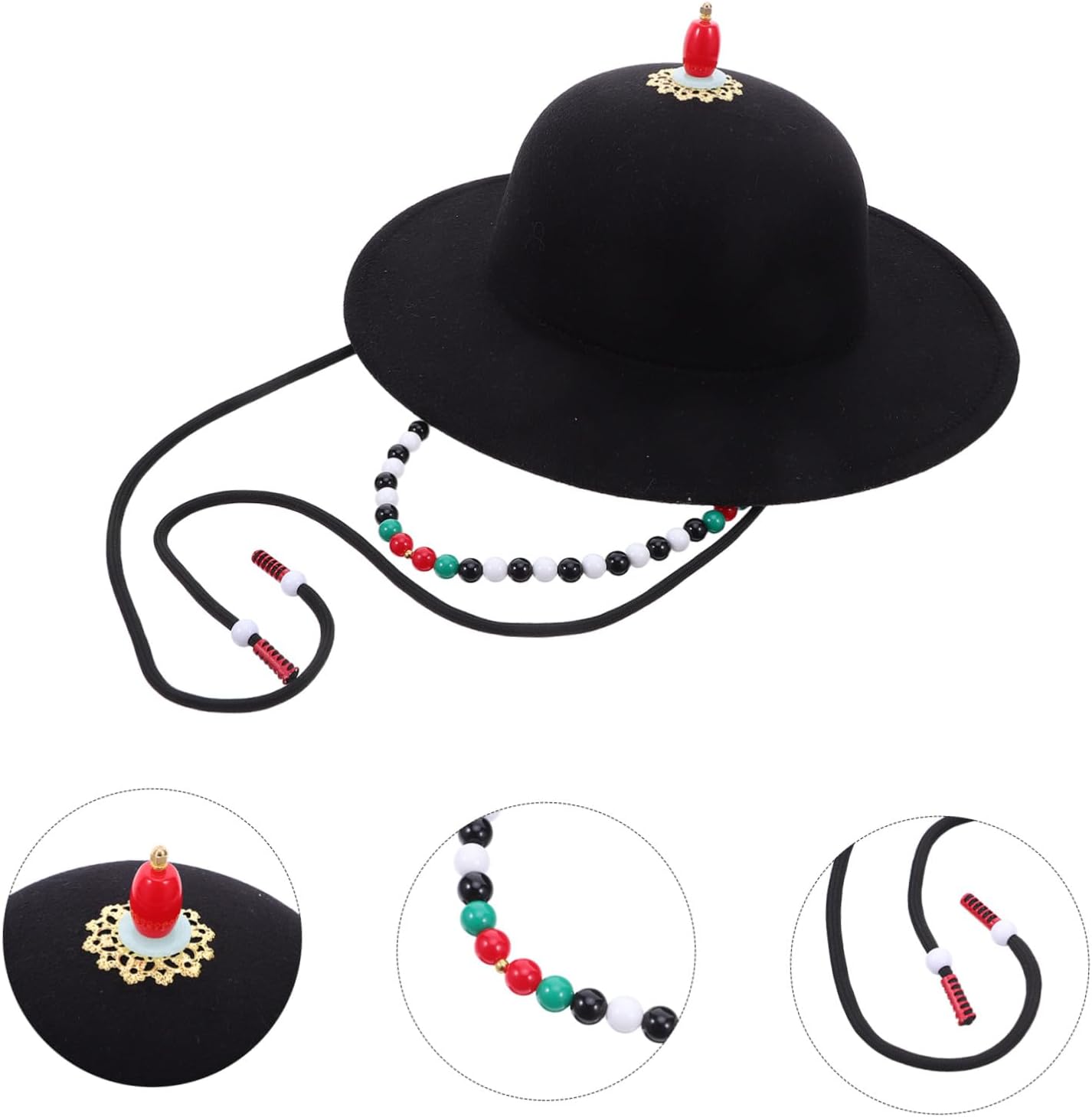 TEHAUX Black Wool Dome Crown Hat with Wide Brim for Historical Reenactment and Stage Props, Meticulous Craftsmanship and UV Protection, Elegant Retro Style Hanfu Cosplay Accessory for Men