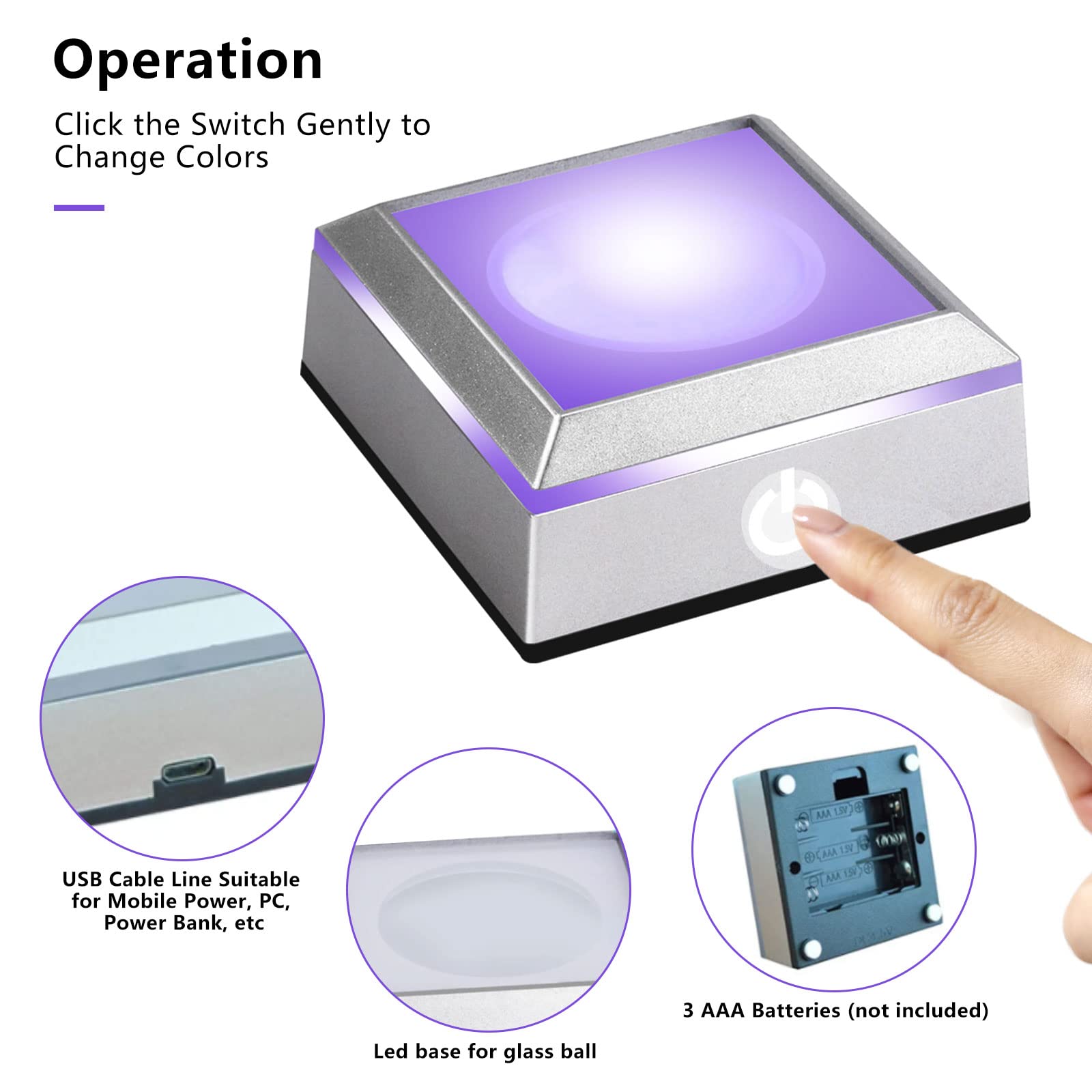 EUSTUMA Espositore Rotondo Antiscivolo A Base Di Luce A LED In Vari Colori, Adatto Per Opere D'arte Sferica In Cristallo Di Vetro, Decorazione Per Feste