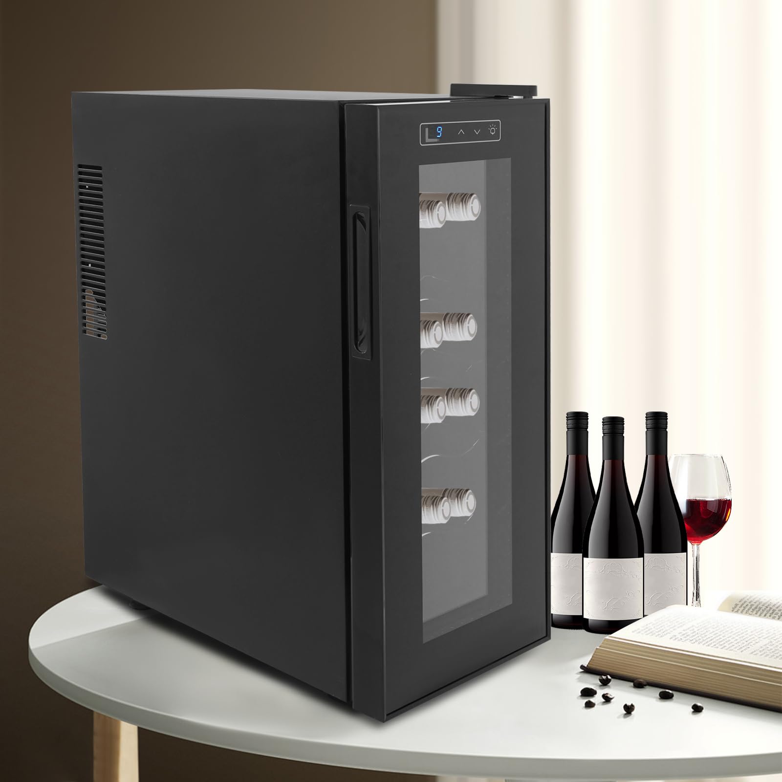 Réfrigérateur à vin 33 L 12 bouteilles éclairage LED porte en verre 12-18 °C