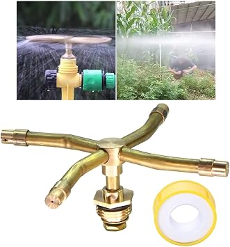 2/3/4 Arms Automatic Rotary Brass Sprayer with Water Sealant Tape, 360 Degree Rotation Irrigation System Sprinkler Head, Large Area Coverage Water Sprinkler for Garden Yard Lawns 4 Arms