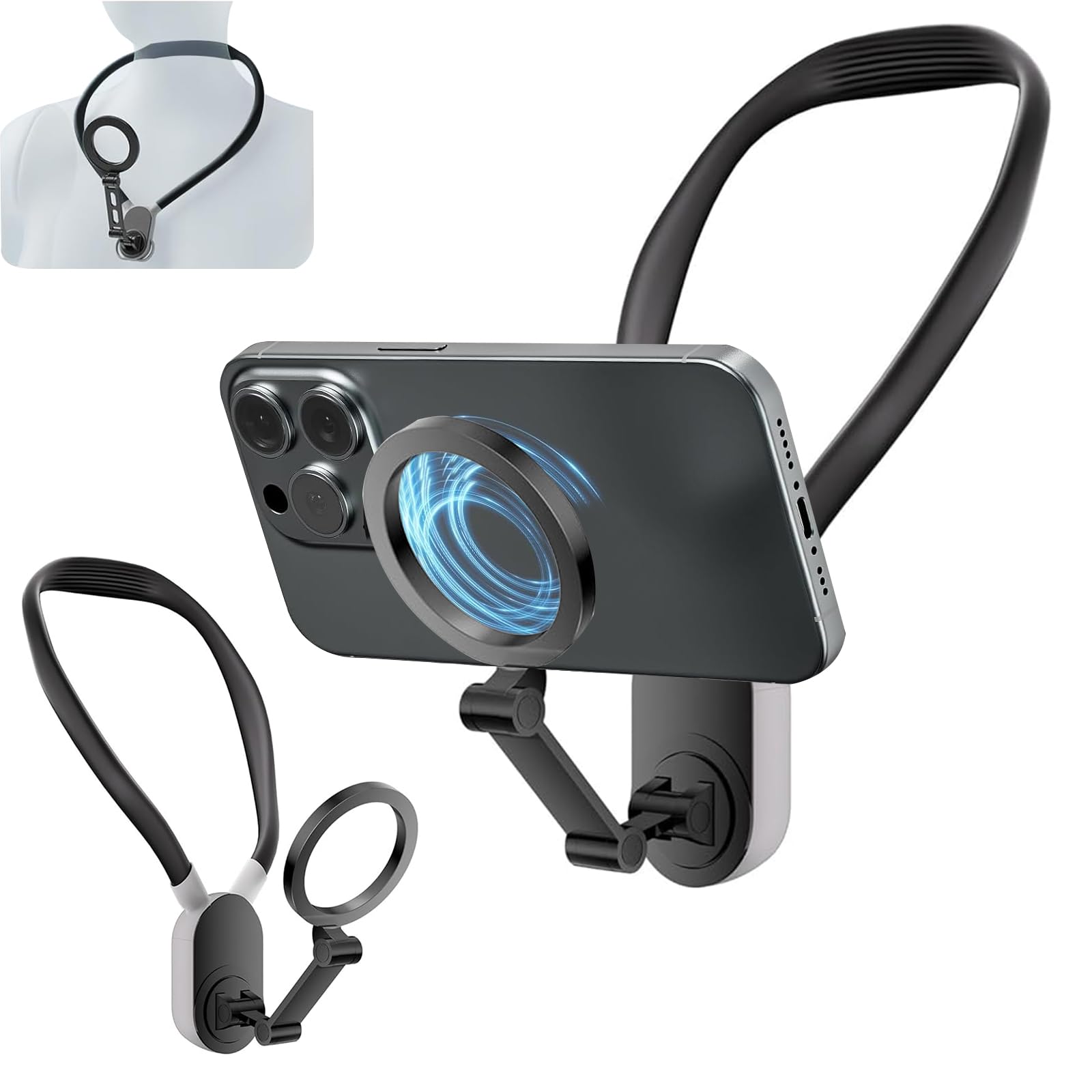 OBEST Support magnétique pour téléphone portable, support de téléphone POV/Vlog, support de téléphone mains libres, support de cou mains libres pour téléphone portable iPhone Android