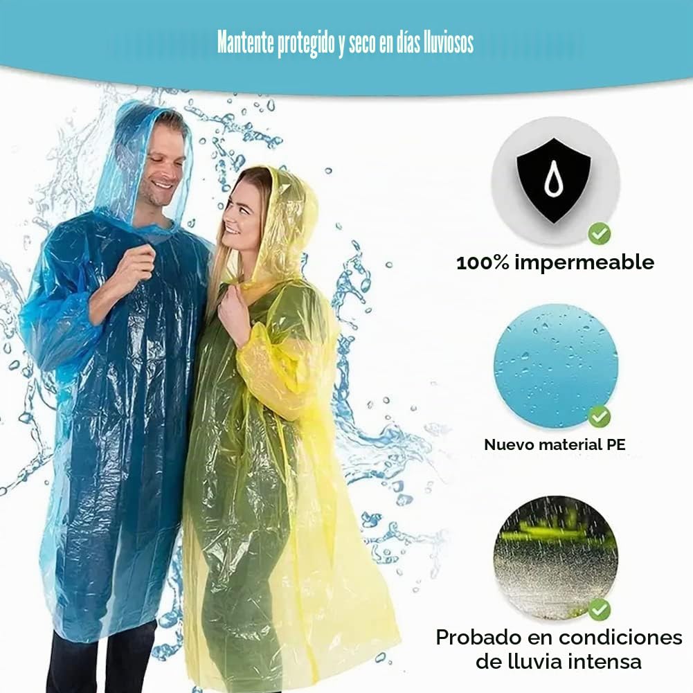 Poncho de Plástico Reutilizable Impermeable 4 Piezas Capa de Lluvia para Viajes