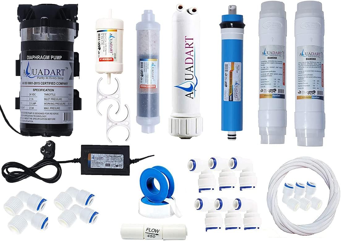 AquaDart Complete Ro Purifier Filter Service Kit Of 80 Gpd Membrane Water With All Accessories (Service Kit With Booster Pump And Smps), White