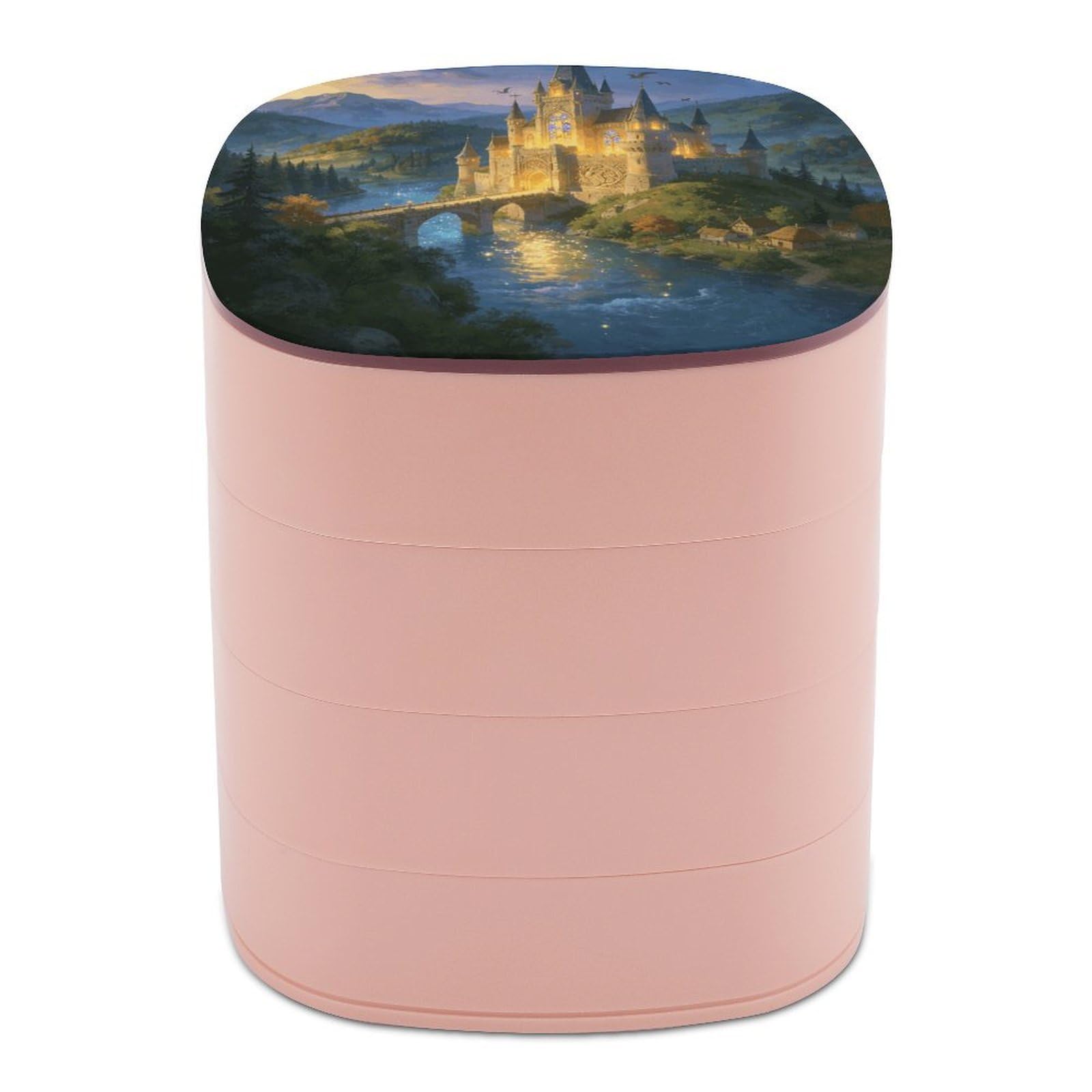 LZQPOEAS Fantasy Castle Jewelry Box Women Jewelry Organizer Travel Jewelry Case Cute Necklace Ring Storage Organizer 4-Layer Rotating Jewelry Tray Case with Mirror for Bracelets