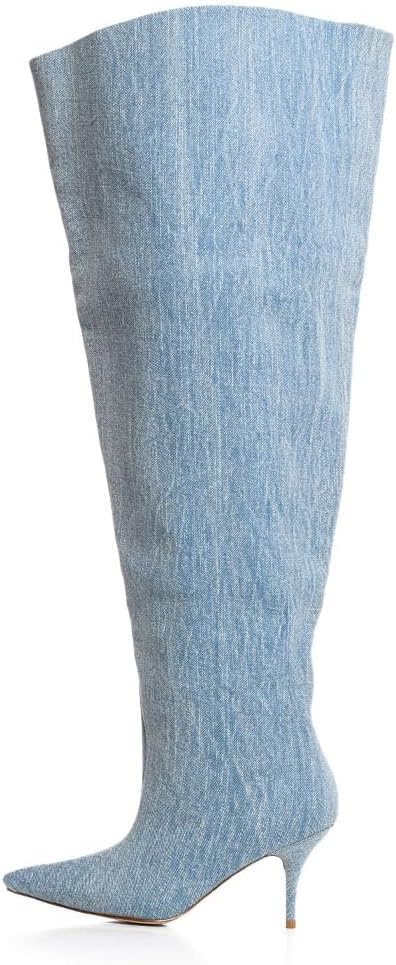 keleimusi Womens Slouchy Wide Calf Thigh High Boots Over the Knee Fabric Texitile Stiletto Boot