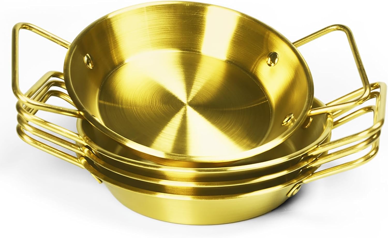 Pie pans Quirche Dishes Stainless Steel Set of 4, Specialty Gratins Pots and Pans Cookware, Au Gratin Baking Dish with Handles, 20 Oz, for Oven Roasting, Individual portion, Gold 7.5 Inch