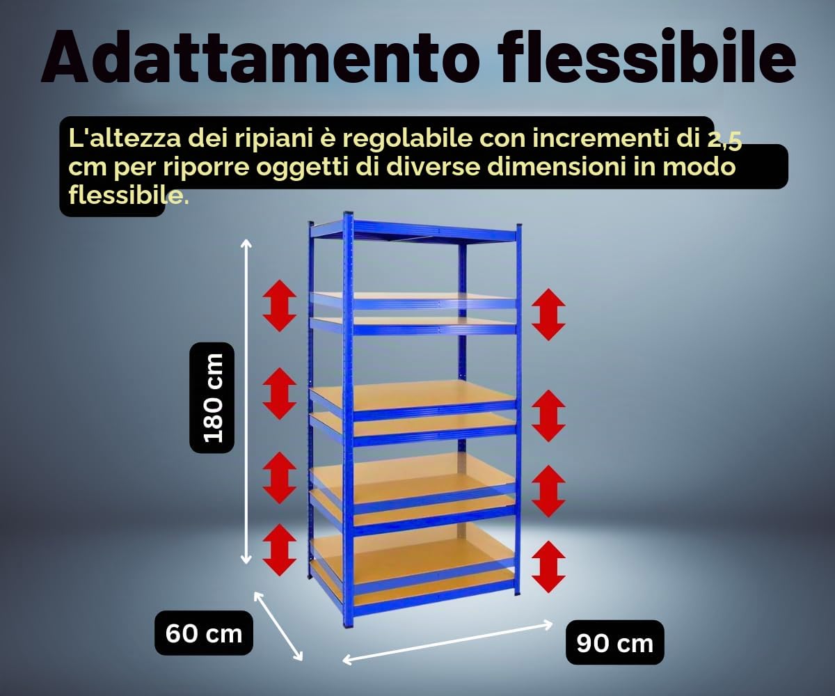 PROREGAL Scaffale per carichi pesanti TAURUS | AxLxP 180x90x60cm | Portata per ripiano 175kg | Blu