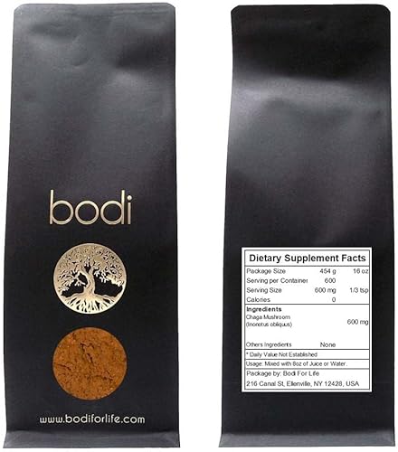 bodi  Chaga - Polvo fino de hongos  2 oz a 5 libras  100% puro natural hecho a mano (4 onzas)