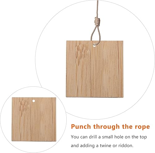 Miniatura 4 de EXCEART Hojas de madera para manualidades sin terminar, piezas de madera, rebanadas de madera de bambú en blanco, recortes cuadrados de madera para