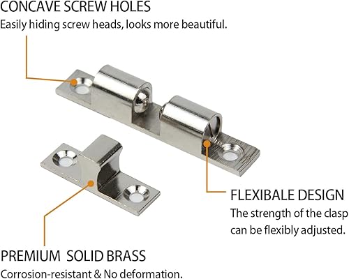 Miniatura 2 de Rodillo de tensión de doble bola ajustable de latón chapado en cromo de 2.756 in, pestillo sólido para yates marinos y casas rodantes, pestillo de