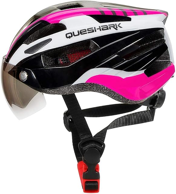 Queshark Bike Helmet,Bicycle Helmet Ce Certified Cycling Climbing Helmet with Detachable Magnetic Goggles Visor,Led Back Light Adjustable for Men/Women Mountain MTB