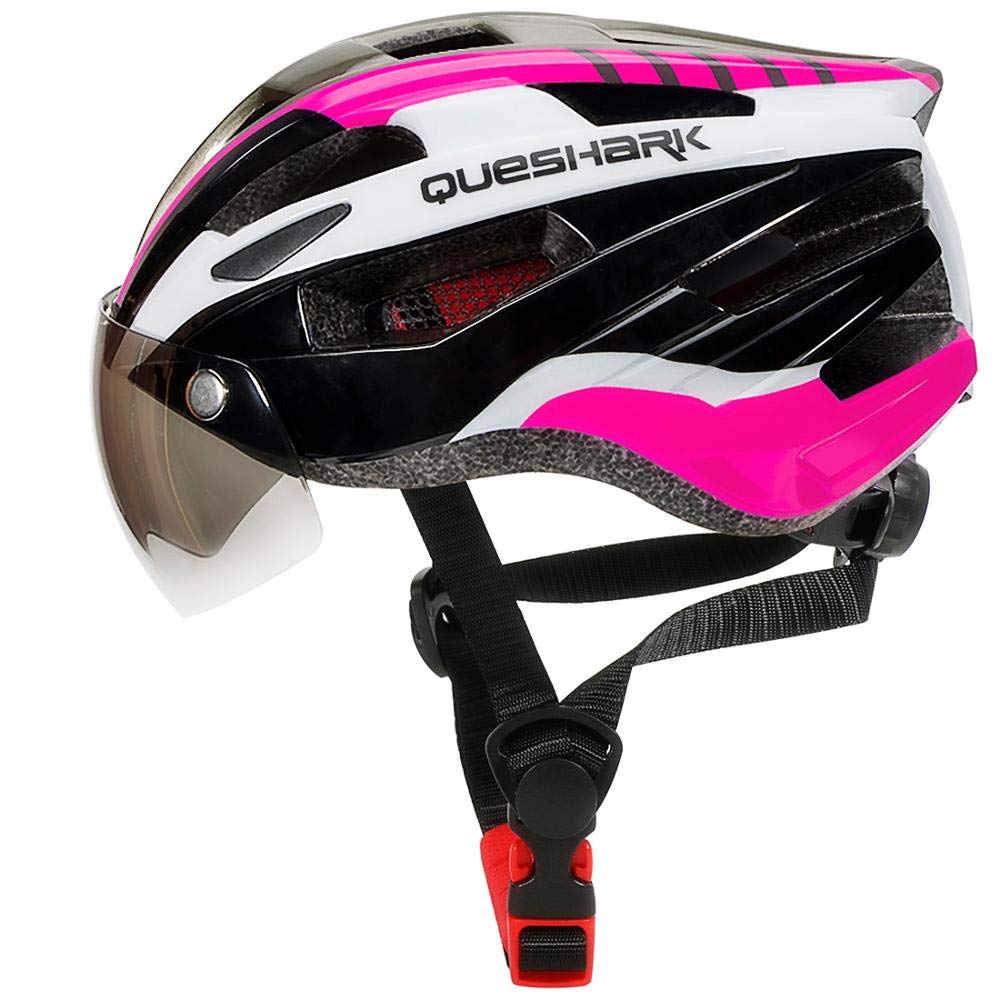 Queshark Bike Helmet,Bicycle Helmet Ce Certified Cycling Climbing Helmet with Detachable Magnetic Goggles Visor,Led Back Light Adjustable for Men/Women Mountain MTB