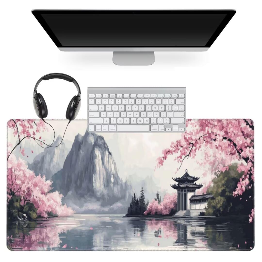Japanisch Mauspad 1600 x 800mm,Mousepad XXL Schreibtischunterlage Landschaft Mouse Pad,Wasserdicht und Rutschfest Gaming Mauspad,Verbessert Präzision,Gaming-Mauspads für Pc und Gaming Zubehör qw177