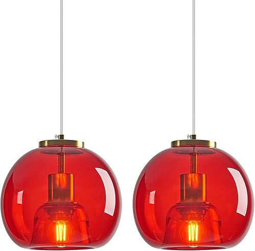Miniatura 9 de Luces colgantes de vidrio rojo para isla de cocina, lámpara colgante dorada, lámpara colgante de globo de vidrio, iluminación colgante moderna para