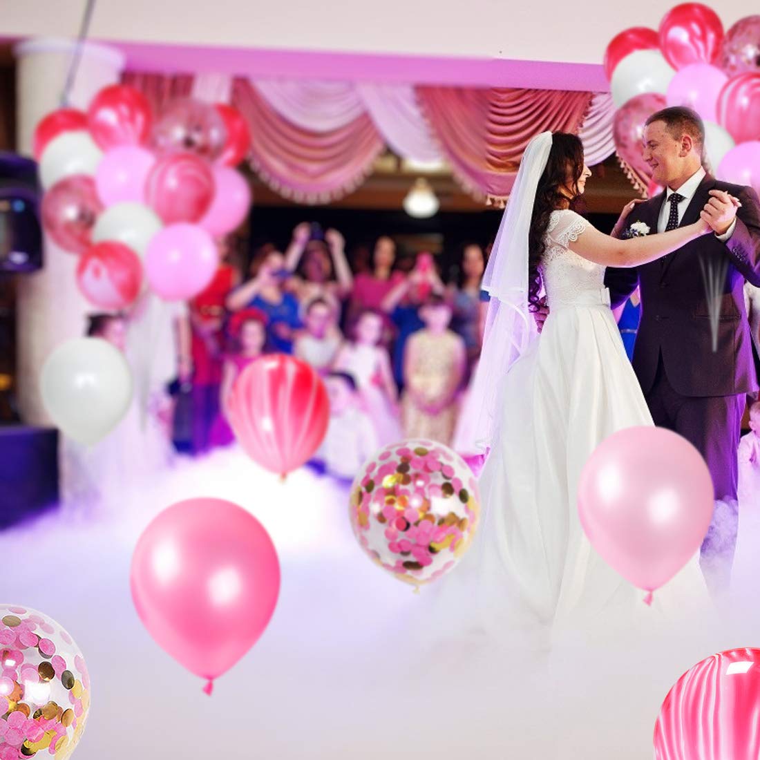 60 Palloncini Rosa Pastello Per Feste - Metallizzati, Opachi E A Coriandoli, Per Battesimo, Matrimonio, Compleanno - Foto 3