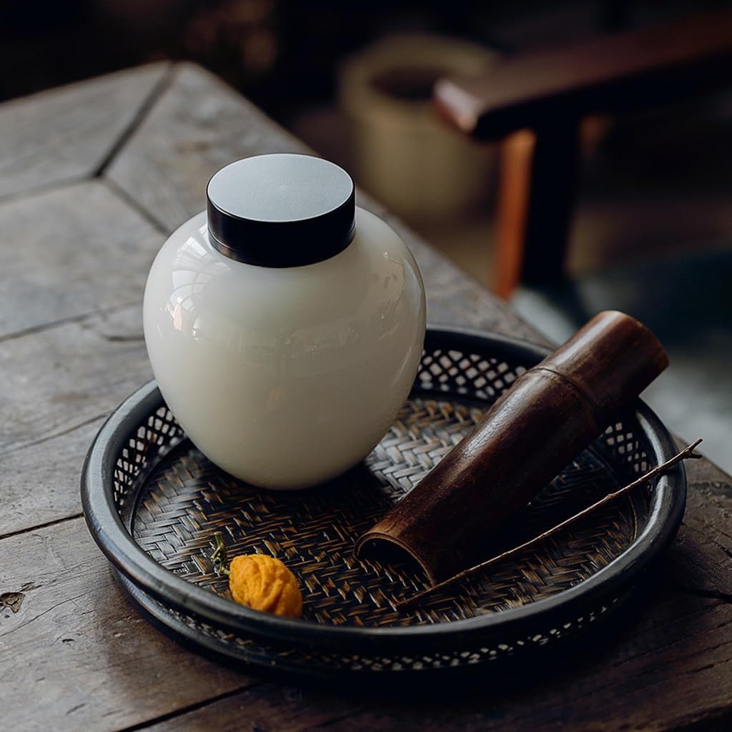 SONGCHAO Sugar Jar White Jade Porcelain Tea Can, Ceramic Sealed Storage, Household Tea Canister