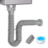 1-1/2" & 1-1/4" P-trap with Adapter, Flexible Sink Drain Pipe, Adjustable P Trap for Bathroom Sink Drain Kit, Kitchen Garbage Disposal, Gray