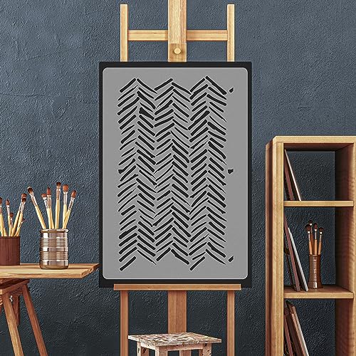NAKLEO Pochoir Mural pour Peinture Grand Format 59x95cm, Modèle Répétitif en Plastique, Réutilisable, Coup Pinceau Chevron Géométrique, DIY Bricolage Artisanat Décoration a Peindre – vue 4