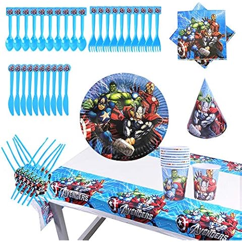 INTVN Avengers Party Tableware, superh Party Supplies, Serves 10, Includes Paper Plates, Napkins, Straws, Cups, Paper hat, tablecloth Cover