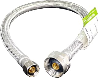 (1) EZ-Fluid 20-Inch Metal Nut Toilet Water Supply Connector,3/8" Compression x 7/8" Female Brass Ballcock BC,Toilet Water Supply Connector Line Braided Stainless Steel Toilet Supply Line