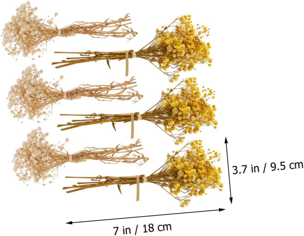 Hemobllo 6pcs Dried Babys Breath Bouquet Mini Artificial Flowers for Wedding Home Decor Yellow Off Small Bundles Stems Floral Arrangement for DIY Crafts and Photography Props