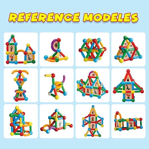 Miniatura 10 de MAGBLOCK Bloques magnéticos de 136 piezas de bloques de construcción de azulejos, bolas magnéticas de juguetes para niños y niñas de 3 años o más,
